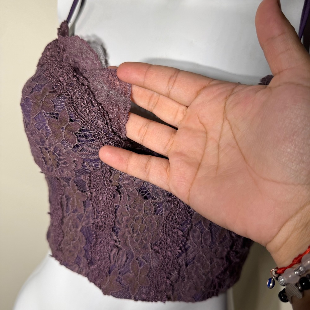 Crop Top Bustier Floral Lace Scalloped Purple Size S 4 - Picture 3 of 6